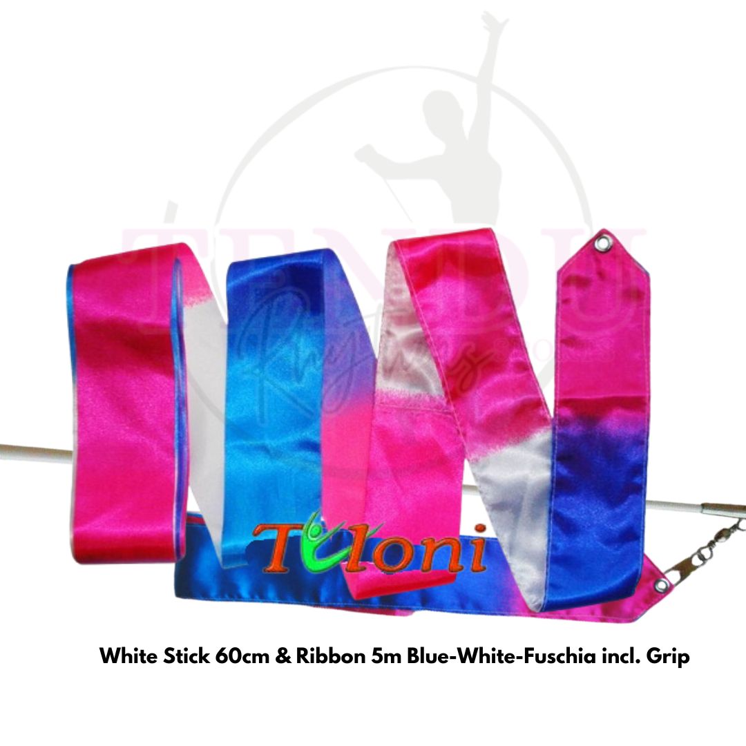 TULONI | White Stick 60cm & Ribbon 5m Blue-White-Fuschia incl. Grip (RS-T5MW-BYF)