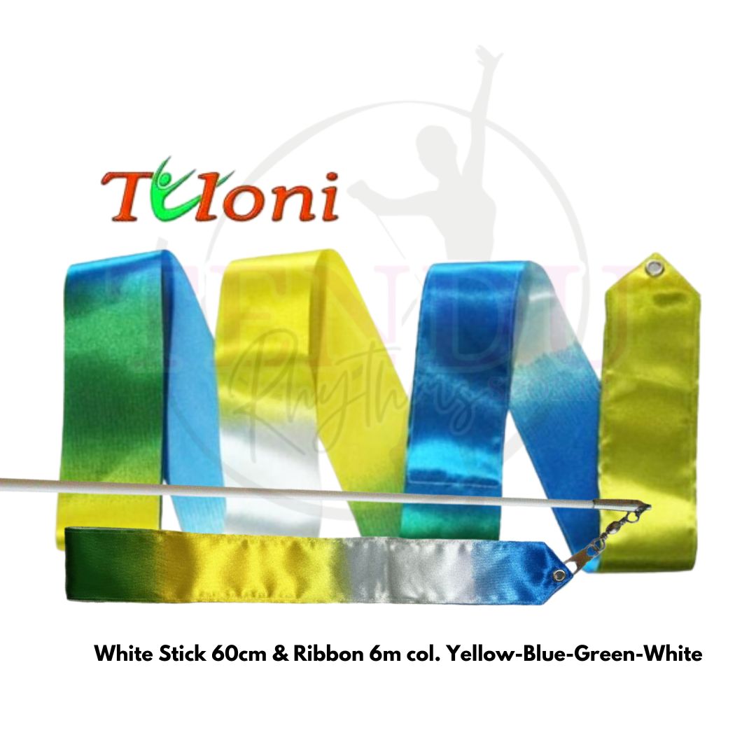 TULONI | White Stick 60cm & Ribbon 6m col. Yellow-Blue-Green-White (RS-T6MW-YBGW )