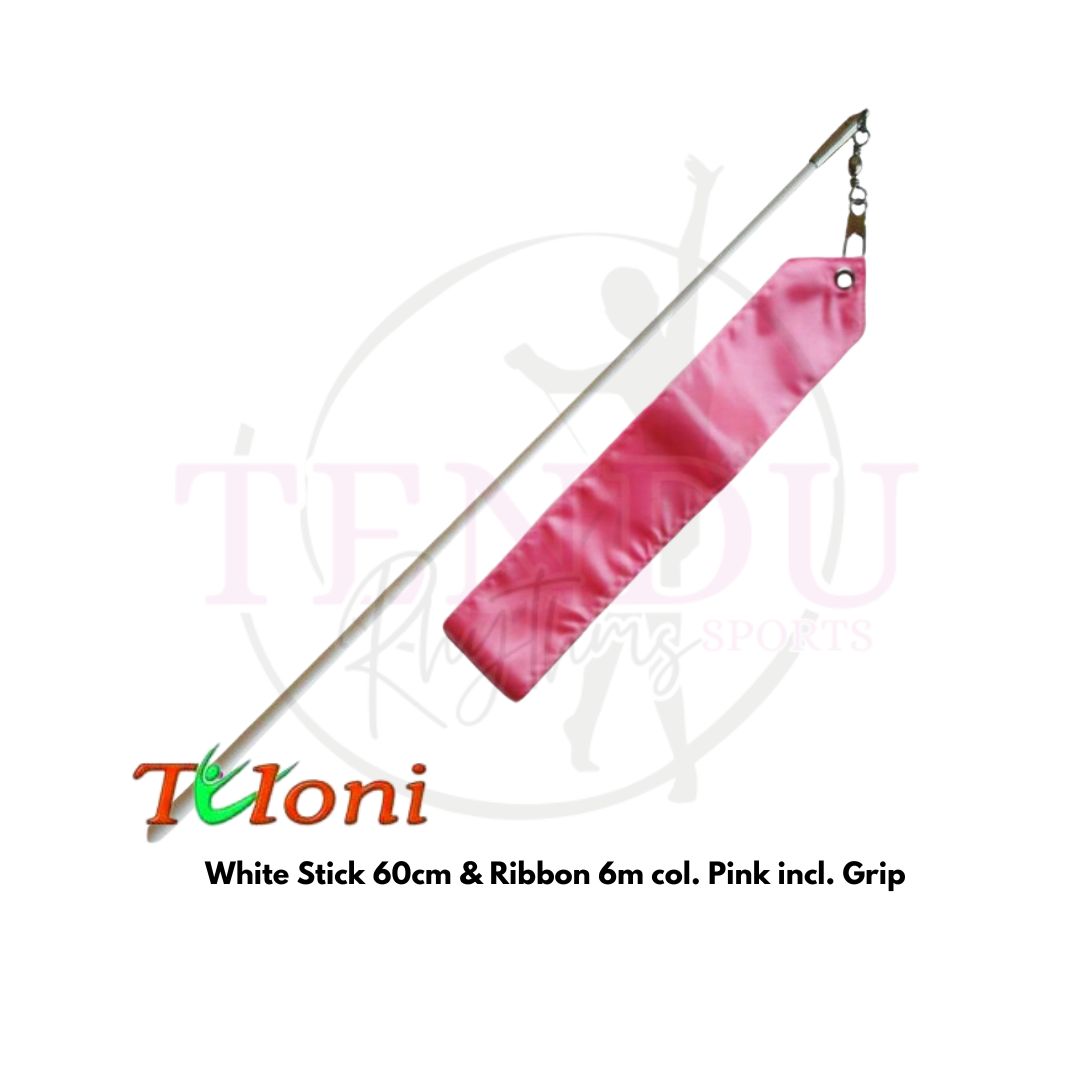 TULONI | White Stick 60cm & Ribbon 6m col. Pink incl. Grip (RS-T6MW-P )