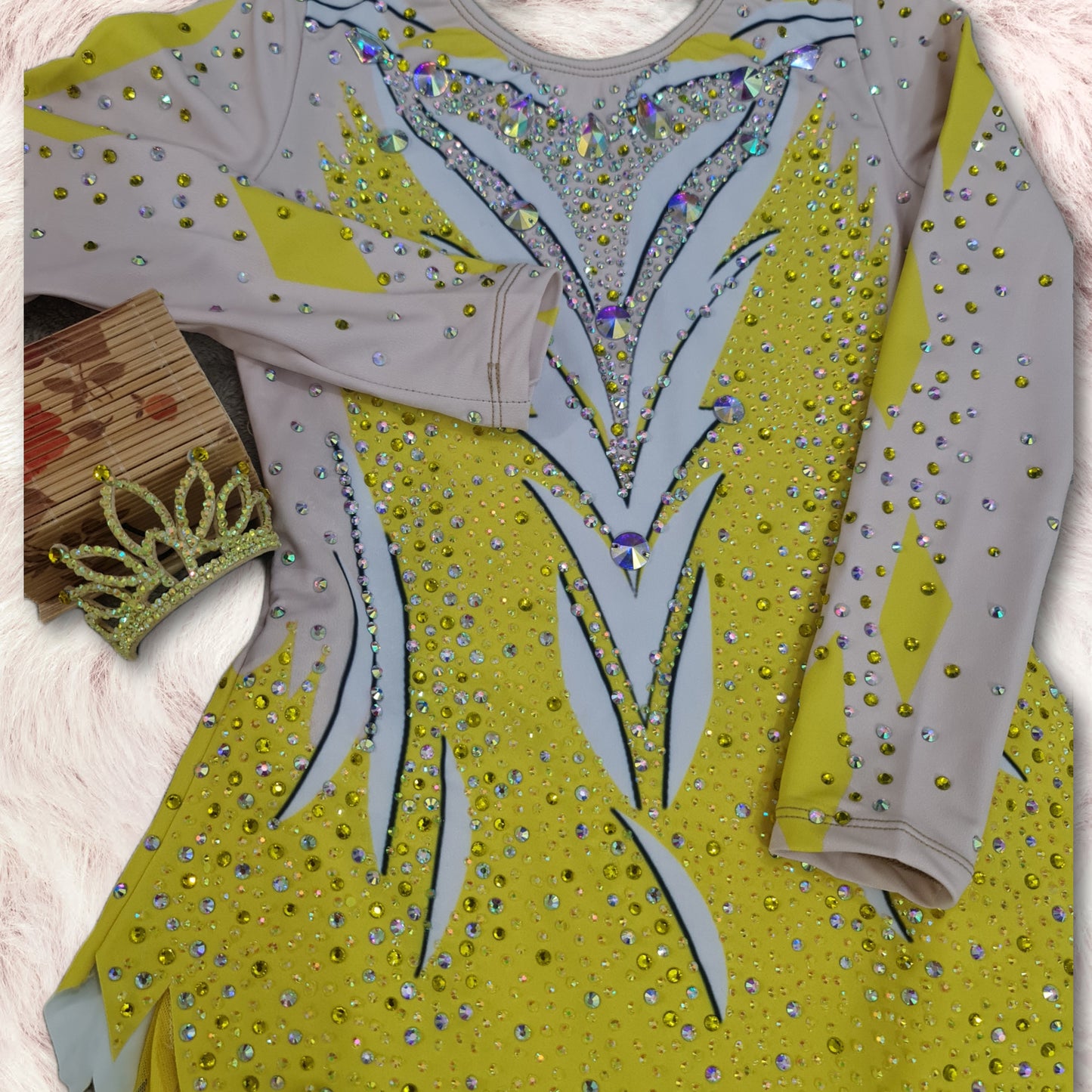 Sparkling Yellow Rhythmic Gymnastics Leotard with Matching Crown