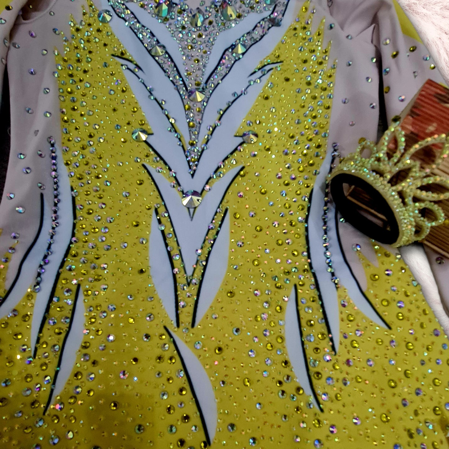 Sparkling Yellow Rhythmic Gymnastics Leotard with Matching Crown