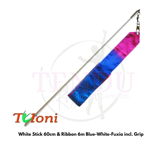 TULONI |  White Stick 60cm & Ribbon 6m Blue-White-Fuschia incl. Grip ( RS-T6MW-BYF )