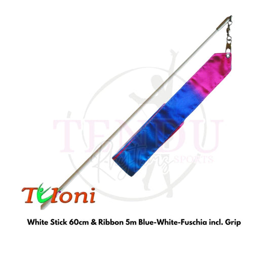 TULONI |  White Stick 60cm & Ribbon 5m Blue-White-Fuschia incl. Grip (RS-T5MW-BYF)