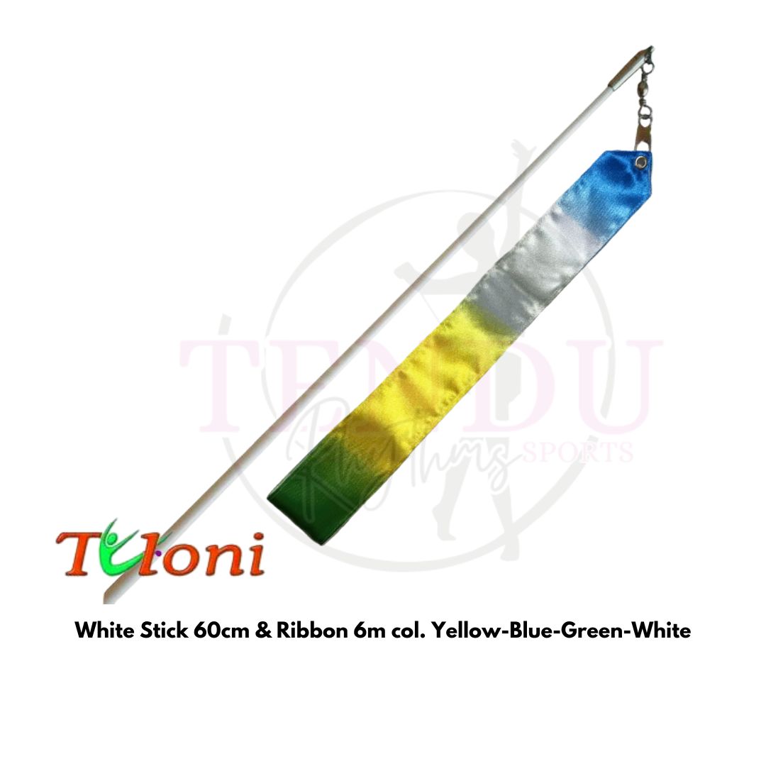 TULONI |  White Stick 60cm & Ribbon 6m col. Yellow-Blue-Green-White (RS-T6MW-YBGW )