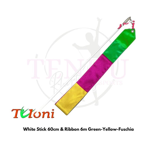 TULONI | White Stick 60cm & Ribbon 6m Green-Yellow-Fuschia incl. Grip (RS-T6MW-GYF)