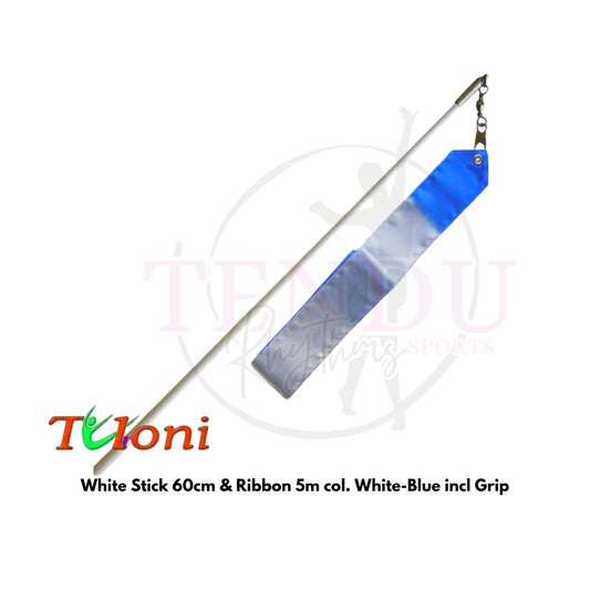 TULONI |  White Stick 60cm & Ribbon 5m col. White-Blue incl Grip (RS-T5MW-BW)