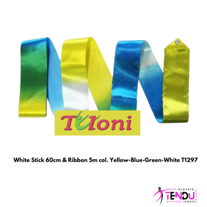 TULONI |  White Stick 60cm & Ribbon 5m col. Yellow-Blue-Green-White