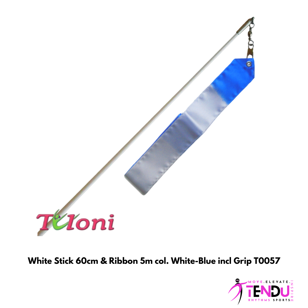 TULONI |  White Stick 60cm & Ribbon 5m col. White-Blue incl Grip