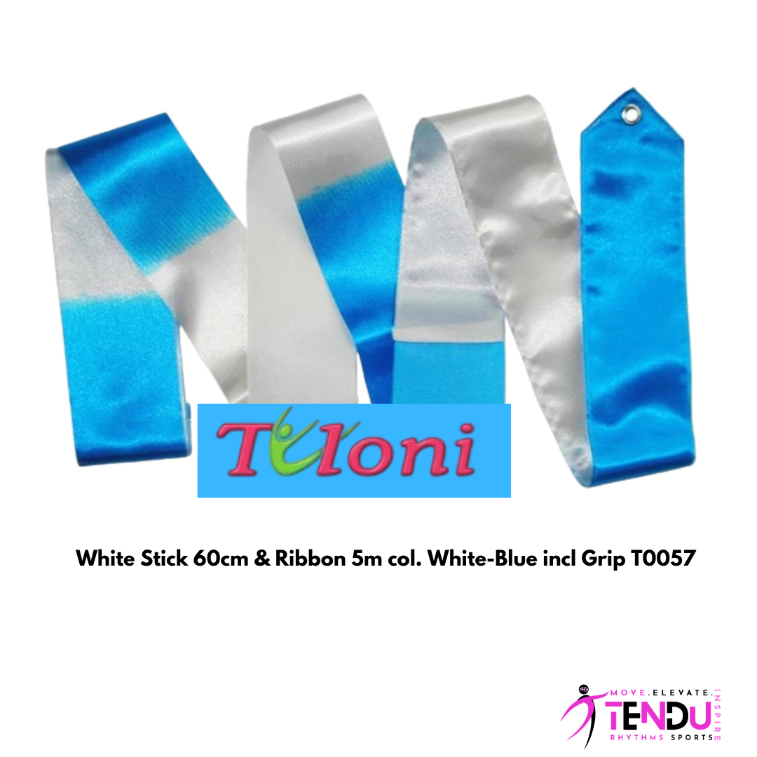TULONI |  White Stick 60cm & Ribbon 5m col. White-Blue incl Grip