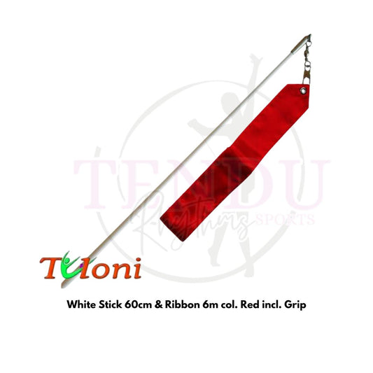 TULONI | White Stick 60cm & Ribbon 6m col. Red incl. Grip (RS-T6MW-R)