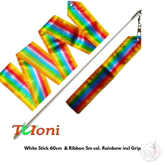 TULONI | White Stick 60cm & Ribbon 5m col. Rainbow incl. Grip (RS-T5MW-R)