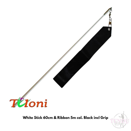 TULONI | White Stick 60cm & Ribbon 5m col. Black incl. Grip (RS-T5MW-B)