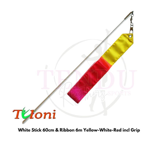 TULONI | White Stick 60cm & Ribbon 6m Yellow-White-Red incl Grip (RS-T6MW-YWR)