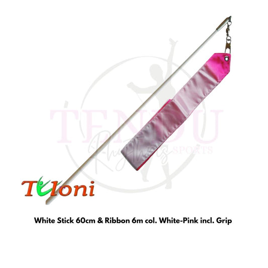 TULONI |  White Stick 60cm & Ribbon 6m col. White-Pink incl Grip (RS-T6MW-WP)